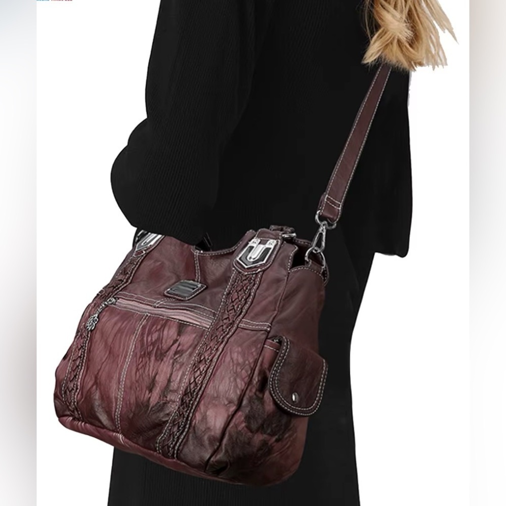 Angel Barcelo Burgundy Hobo Shoulder Bag - Picture 2 of 14